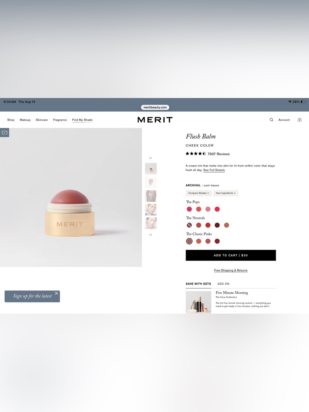 Merit Flush Balm Cream Blush — Archival Cool Mauve Pink